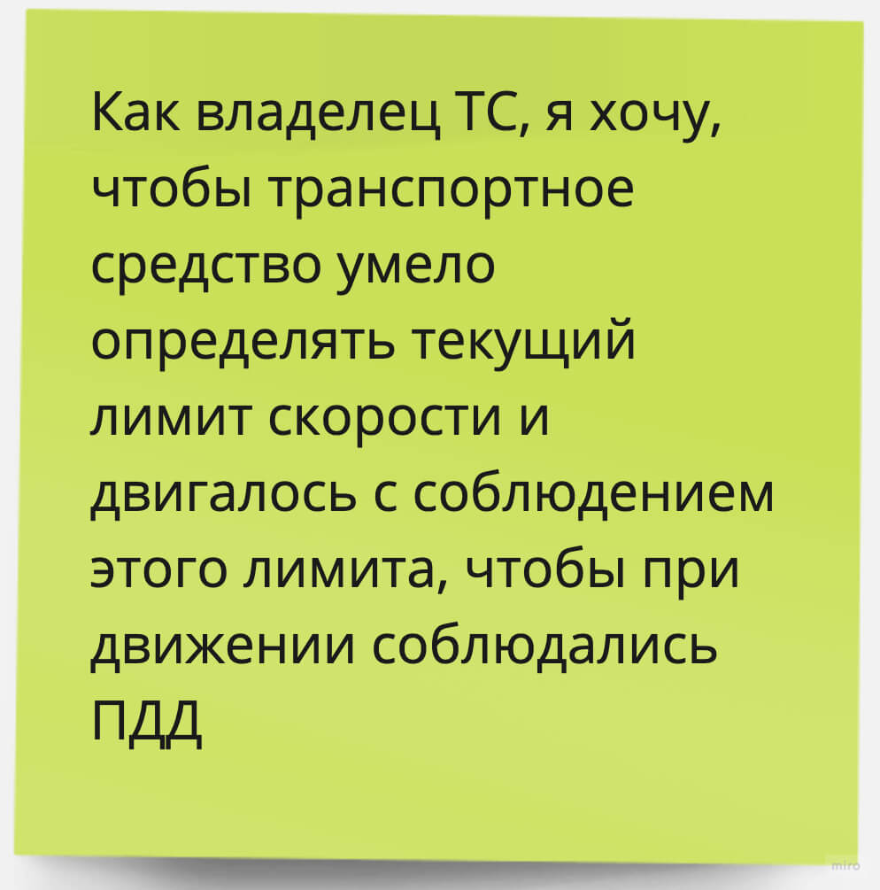 Как владелец ТС, я хочу. чтобы ТС умело определять текущий лимит скорости и двигалось с соблюдением этого лимита, чтобы при движении соблюдать ПДД.